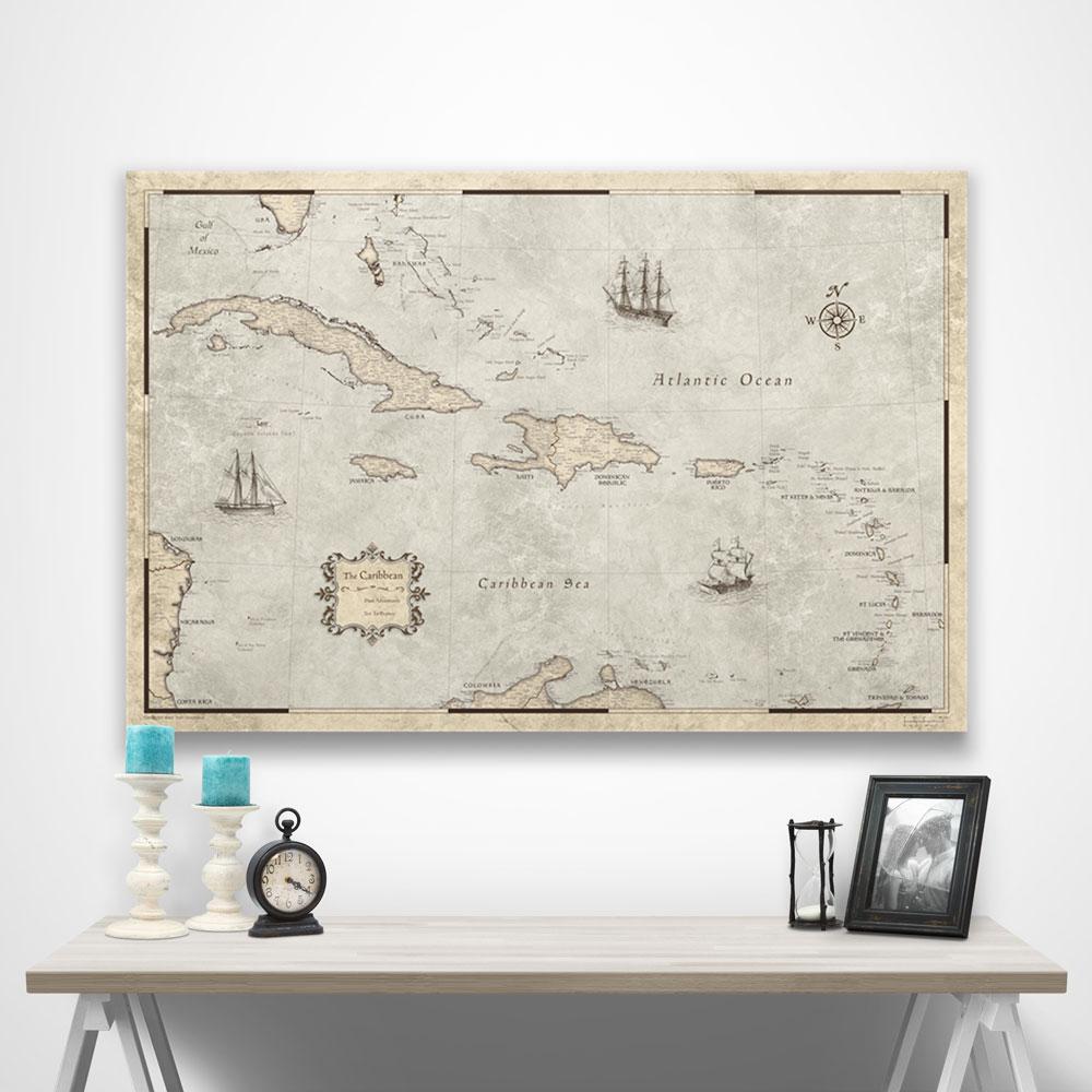 Caribbean Poster Map - Rustic Vintage CM Poster