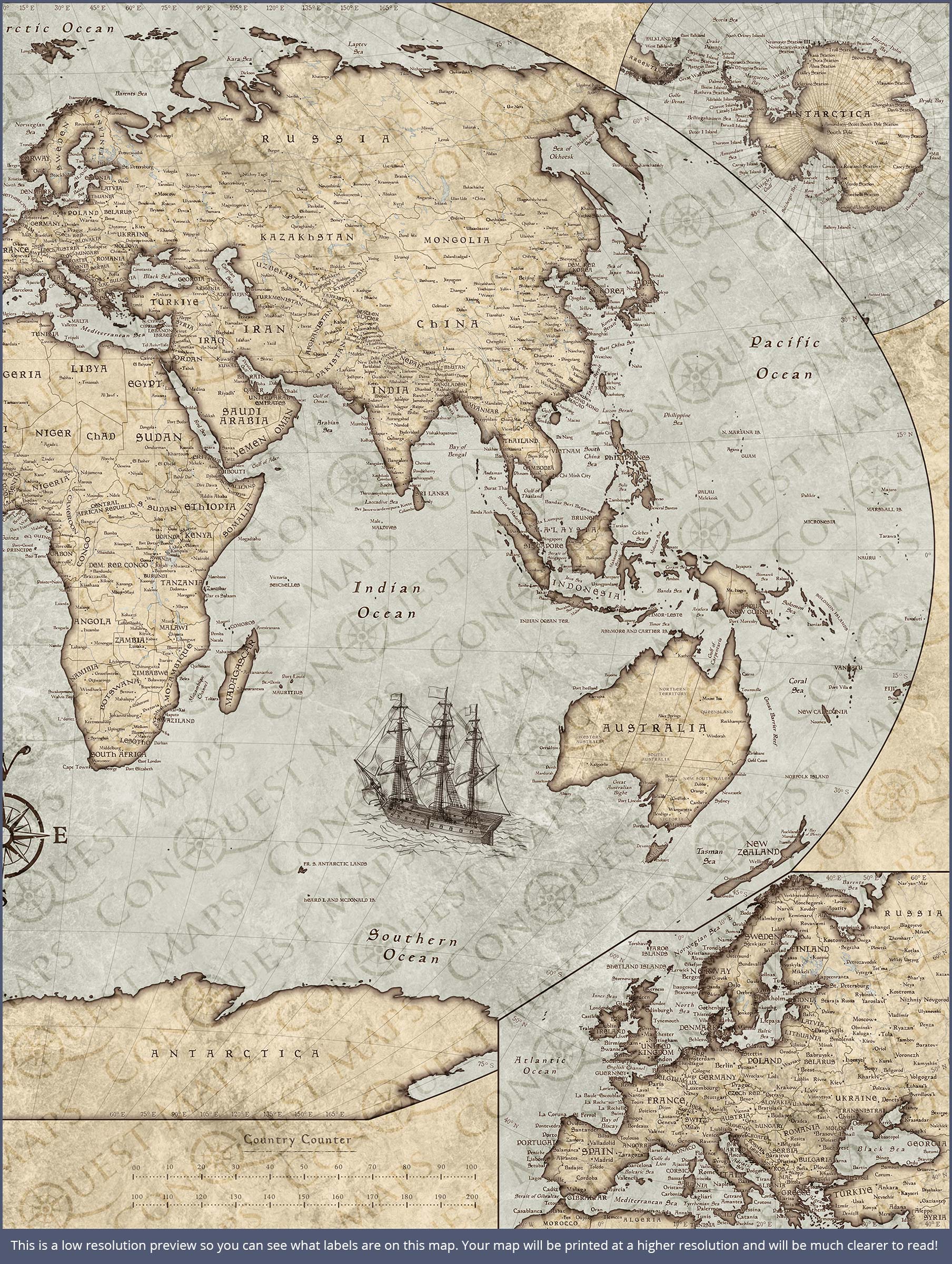 Push Pin World (Winkel Tripel) Map (Pin Board) - Rustic Vintage CM Pin Board