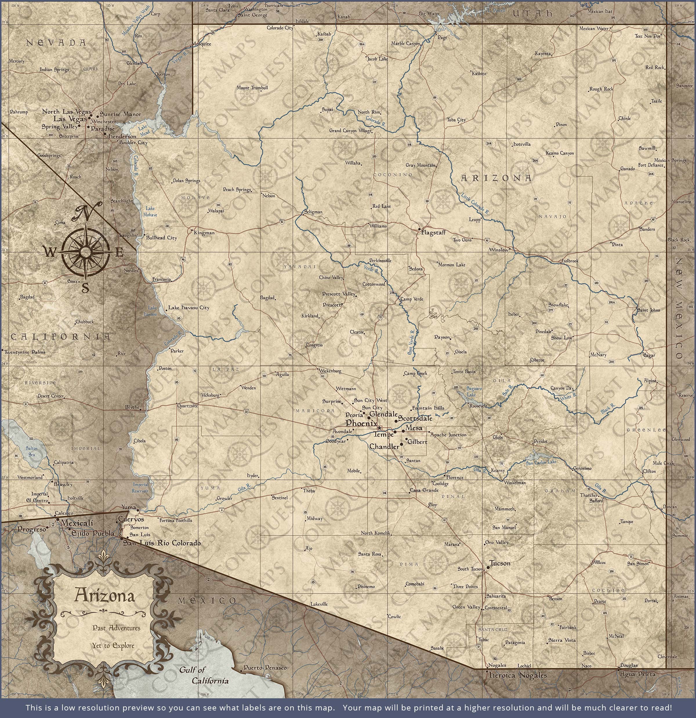 Push Pin Arizona Map (Pin Board) - Rustic Vintage CM Pin Board