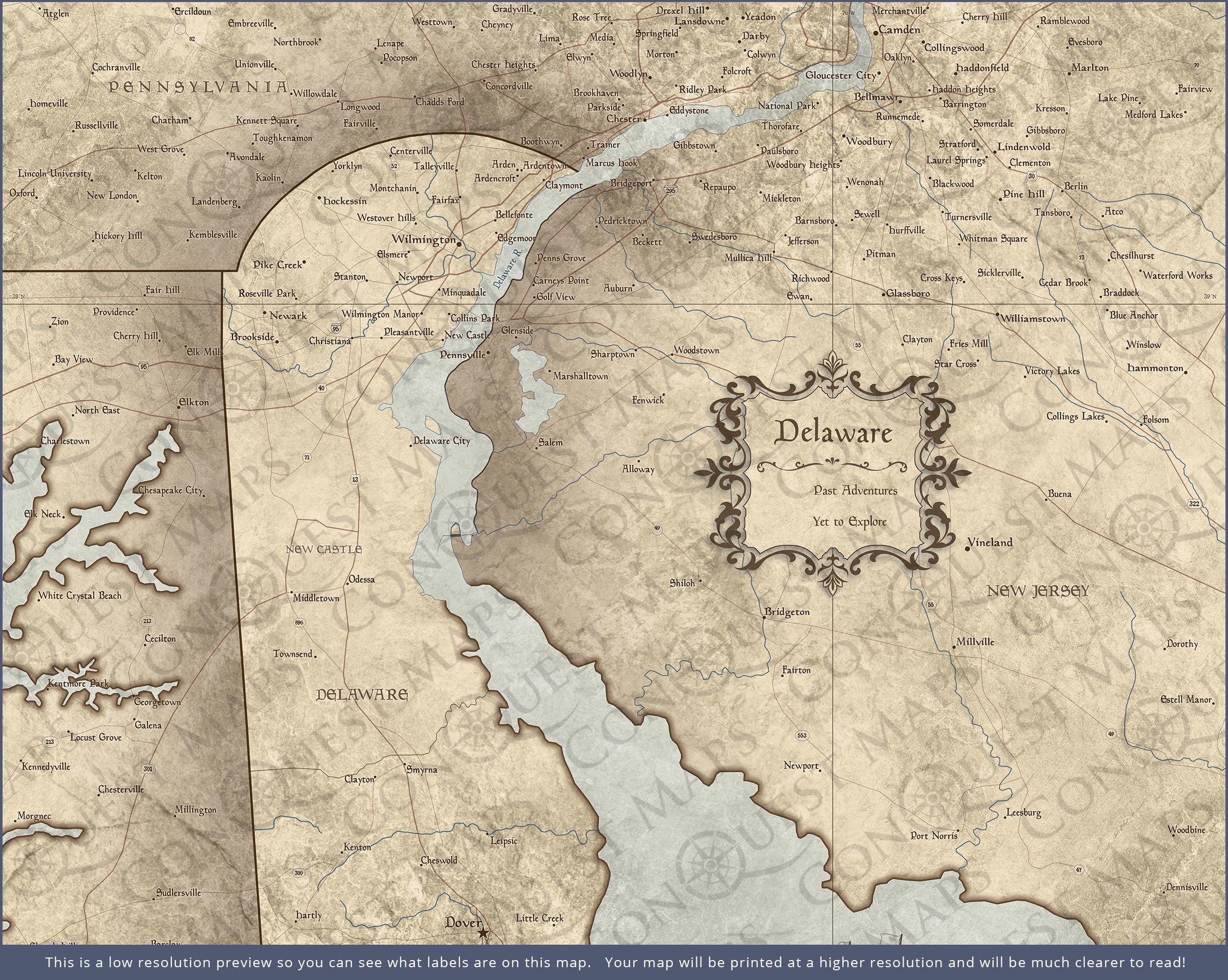 Push Pin Delaware Map (Pin Board) - Rustic Vintage CM Pin Board