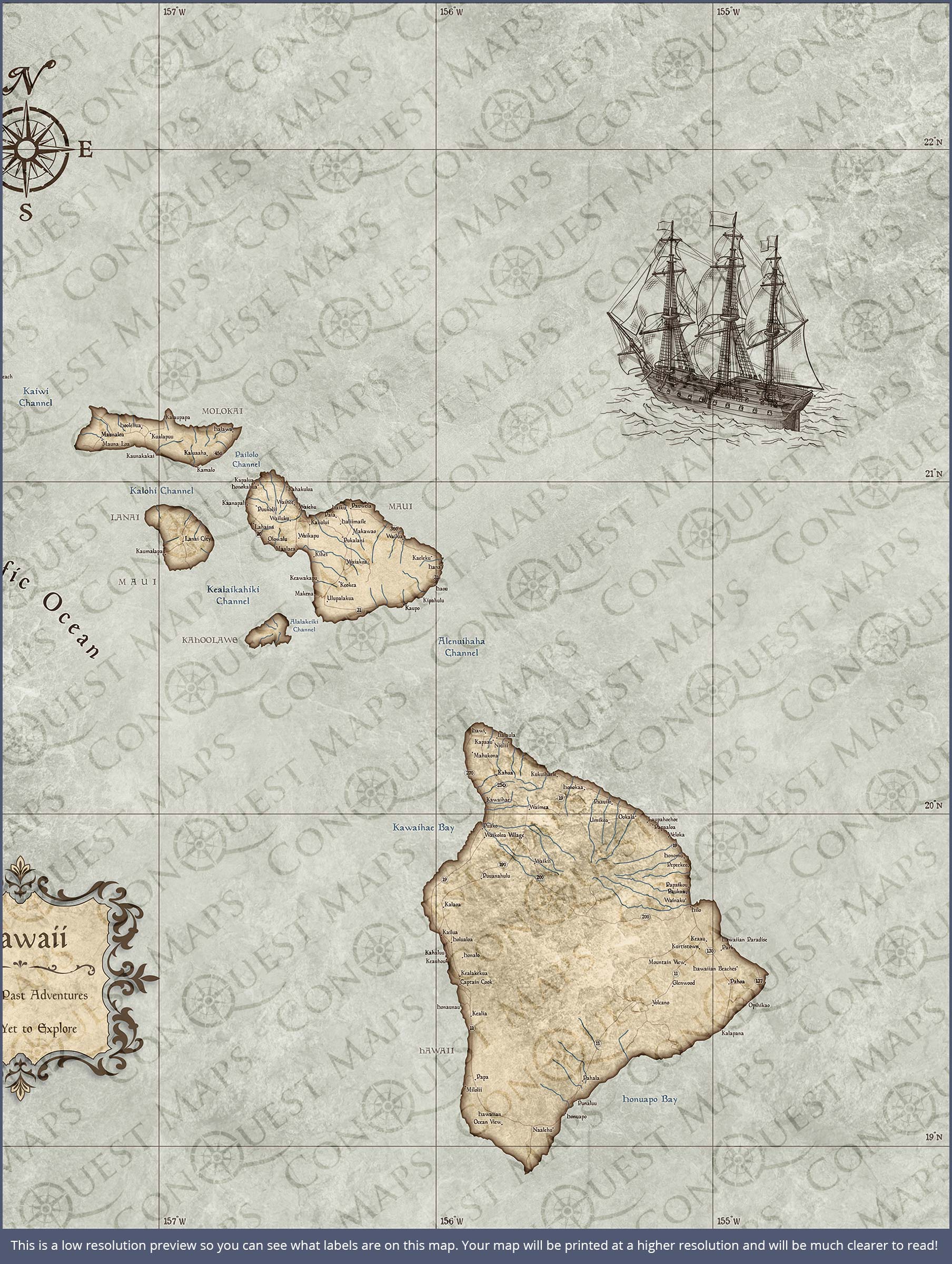 Push Pin Hawaii Map (Pin Board) - Rustic Vintage CM Pin Board