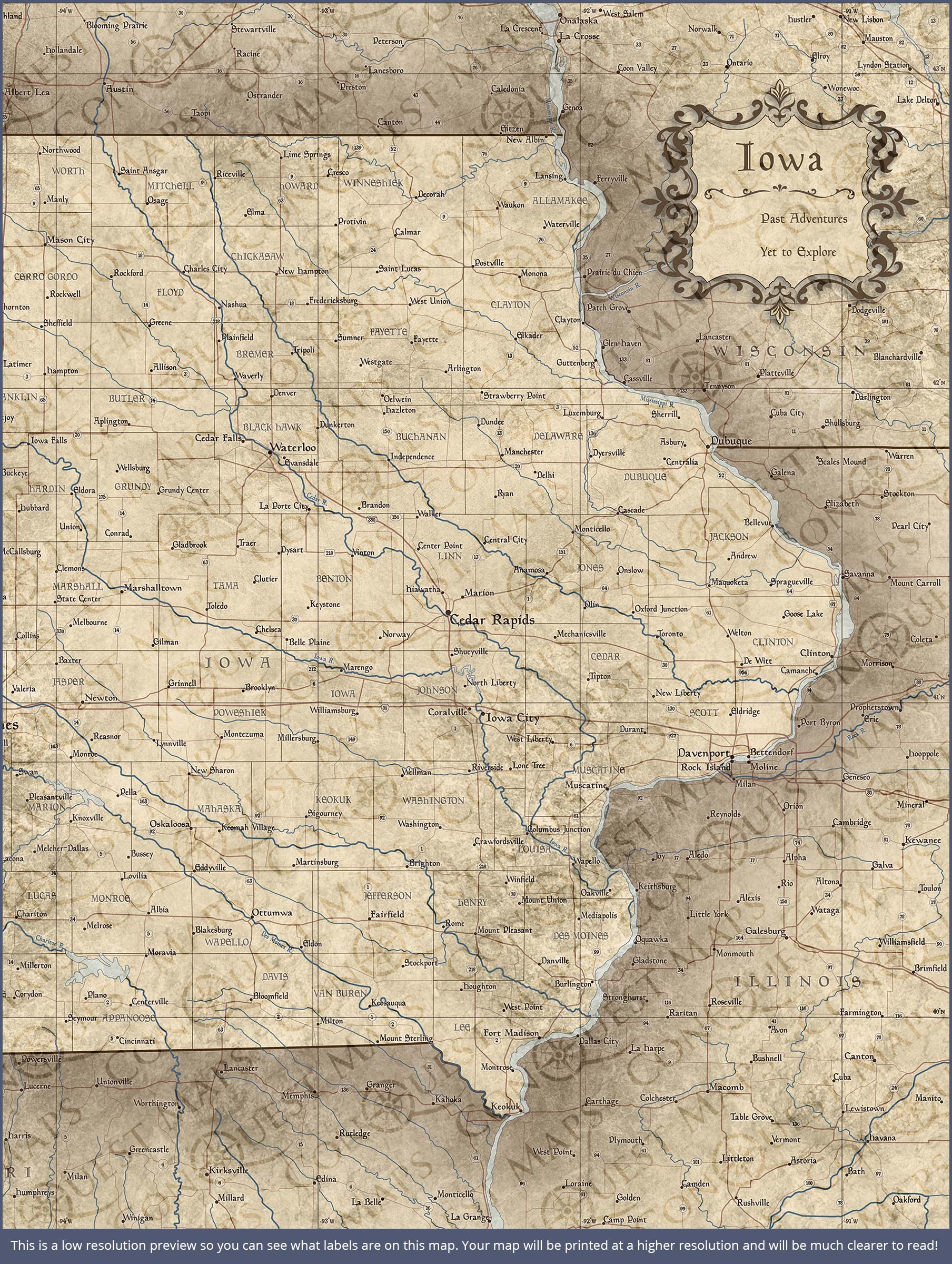 Push Pin Iowa Map (Pin Board) - Rustic Vintage CM Pin Board