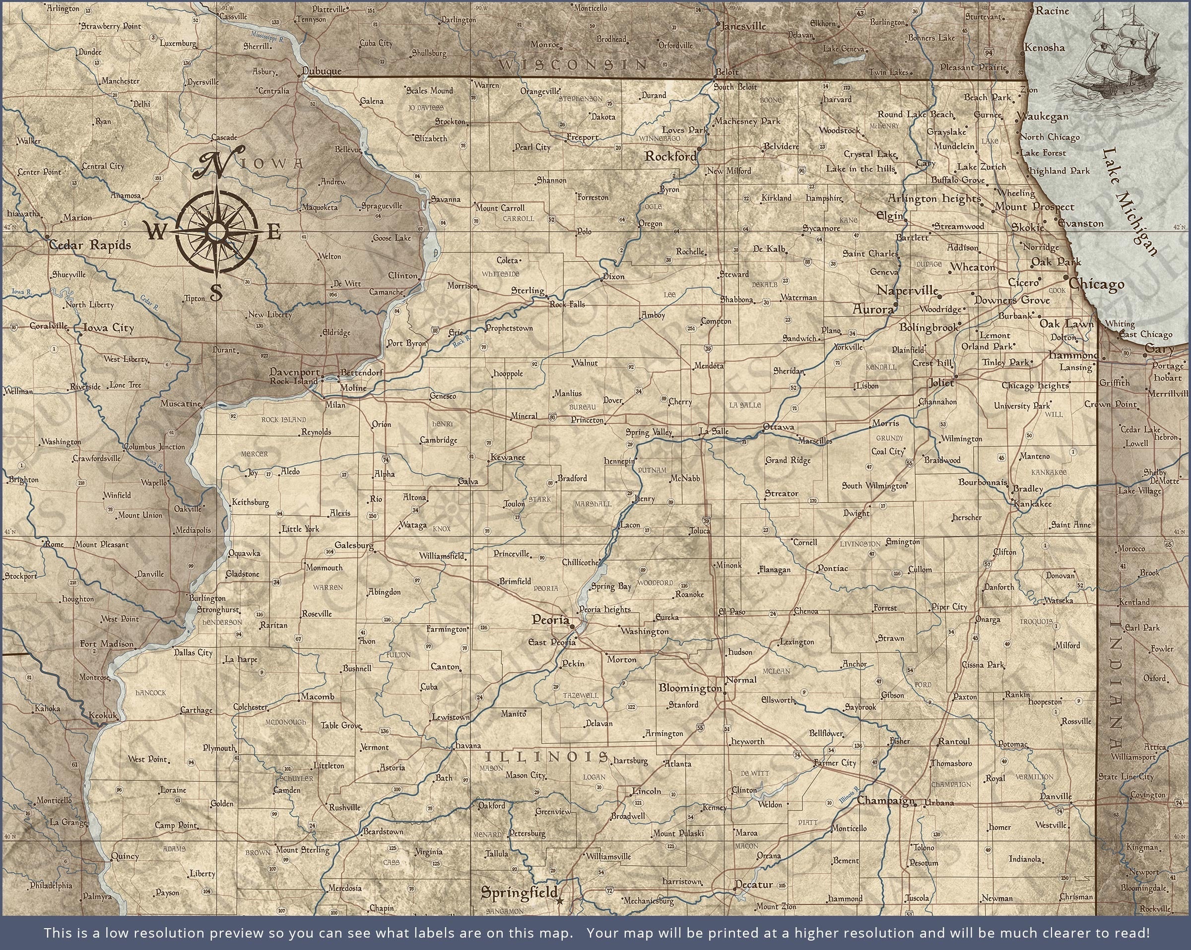 Push Pin Illinois Map (Pin Board) - Rustic Vintage CM Pin Board