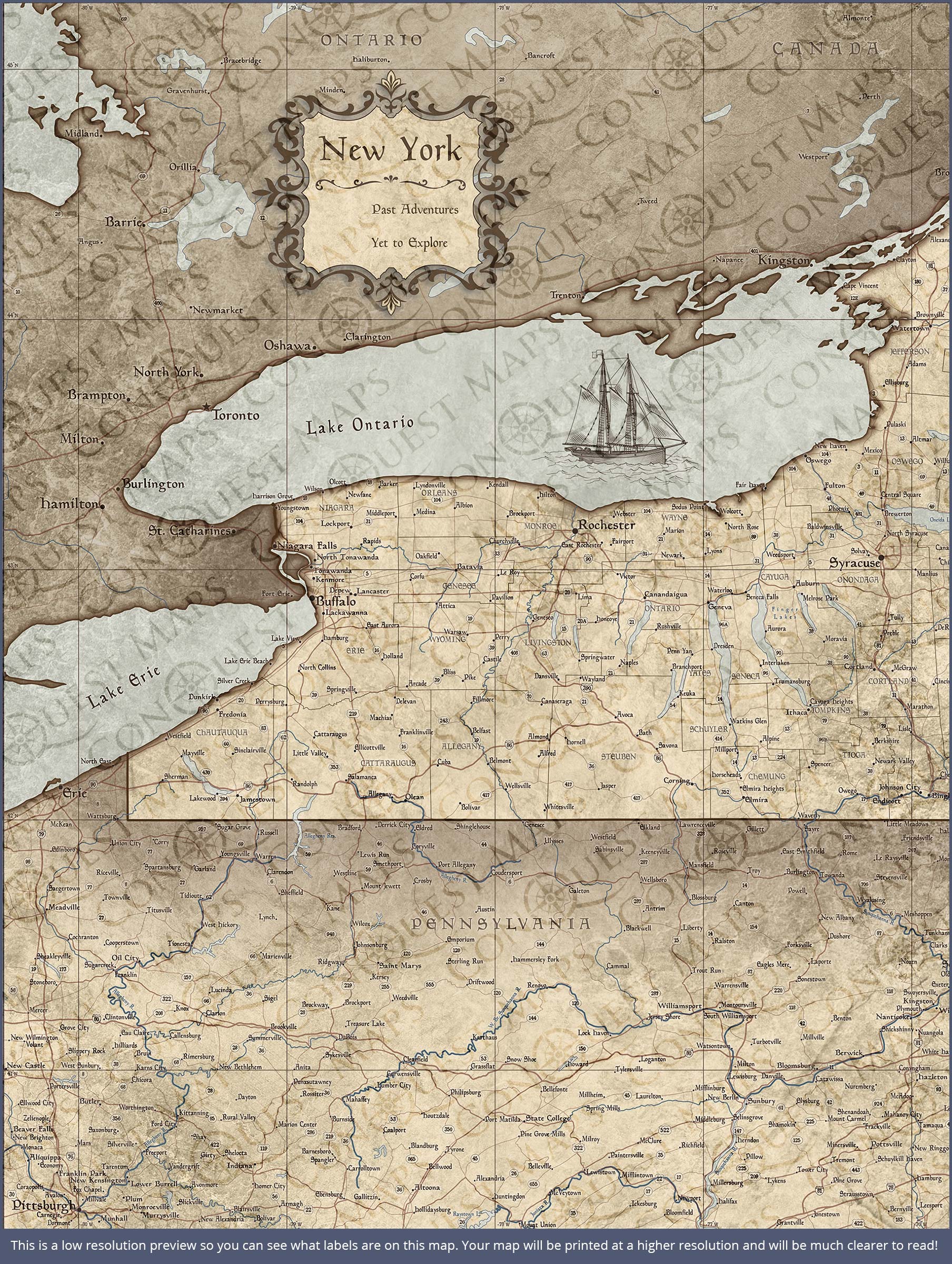 Push Pin New York Map (Pin Board) - Rustic Vintage CM Pin Board