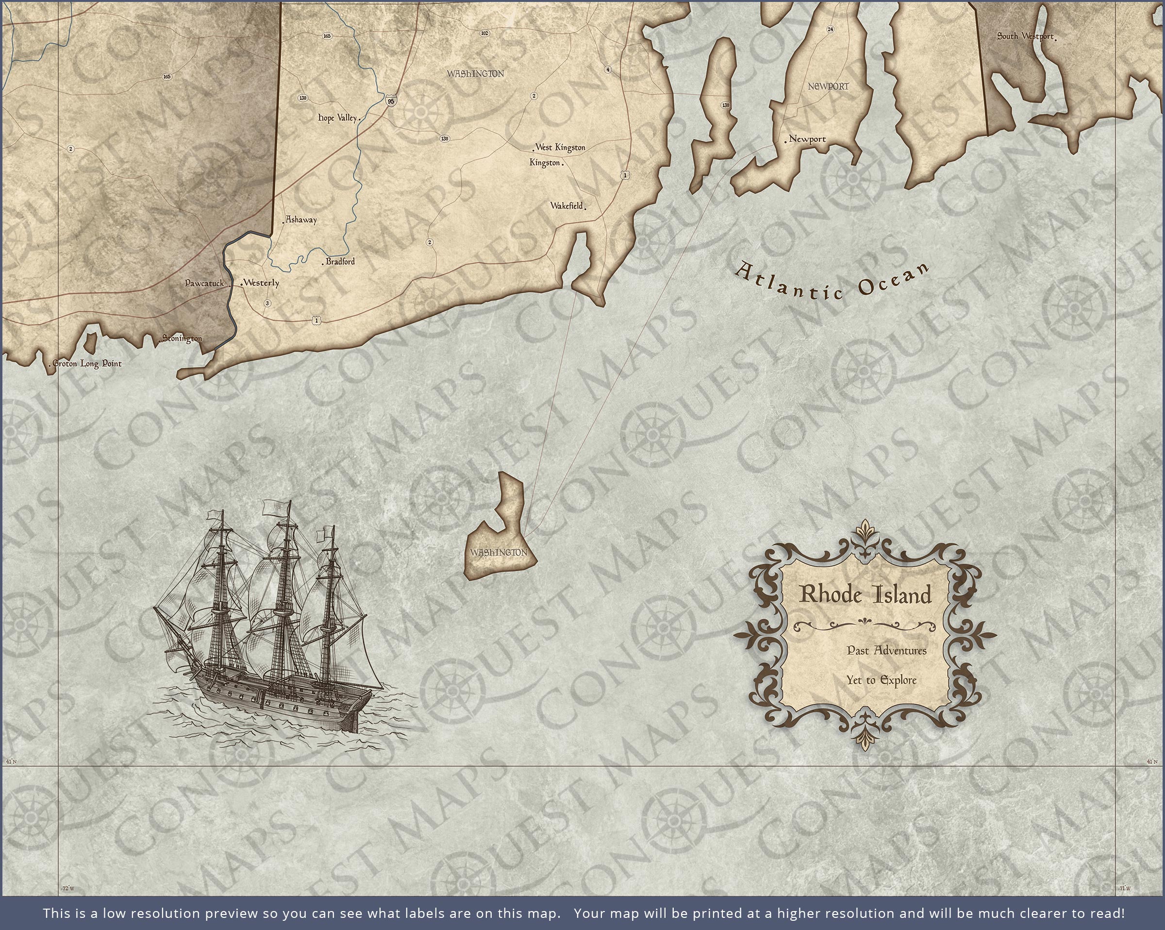 Push Pin Rhode Island Map (Pin Board) - Rustic Vintage CM Pin Board