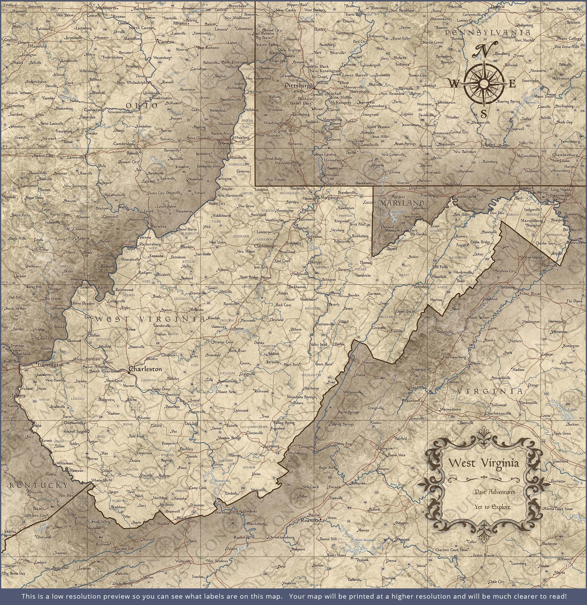 Push Pin West Virginia Map (Pin Board) - Rustic Vintage CM Pin Board