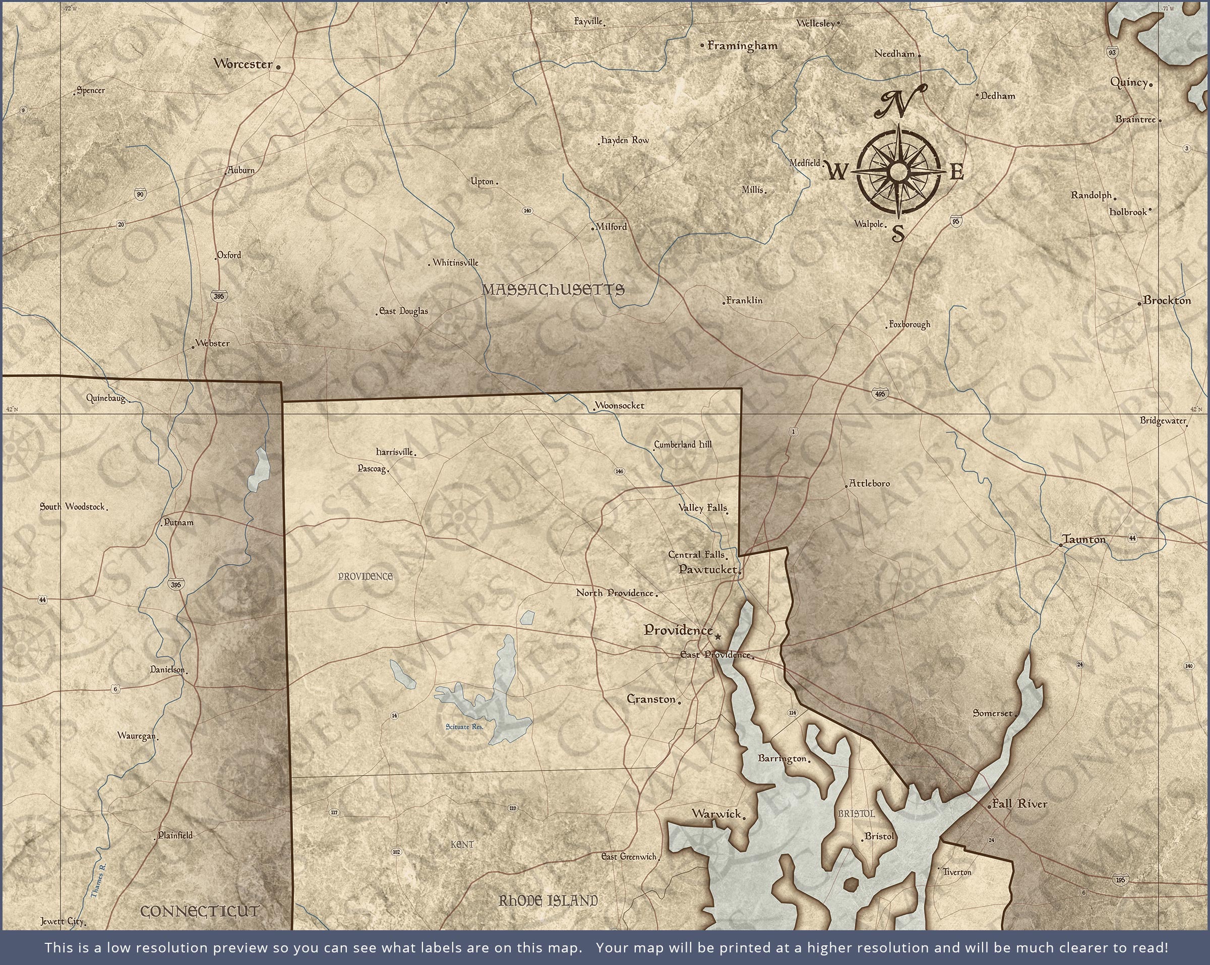 Push Pin Rhode Island Map (Pin Board) - Rustic Vintage CM Pin Board