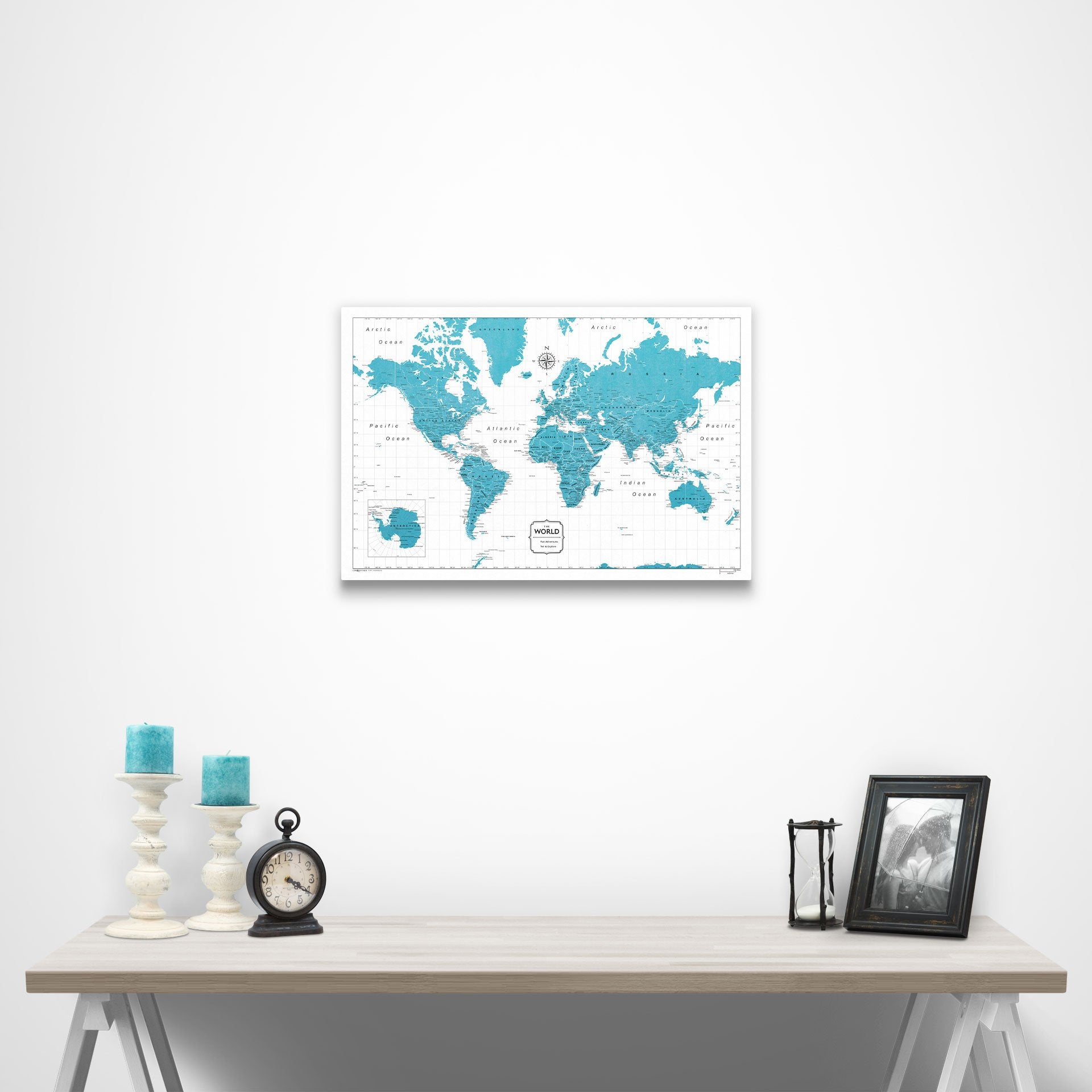 World Map Poster - Teal Color Splash CM Poster