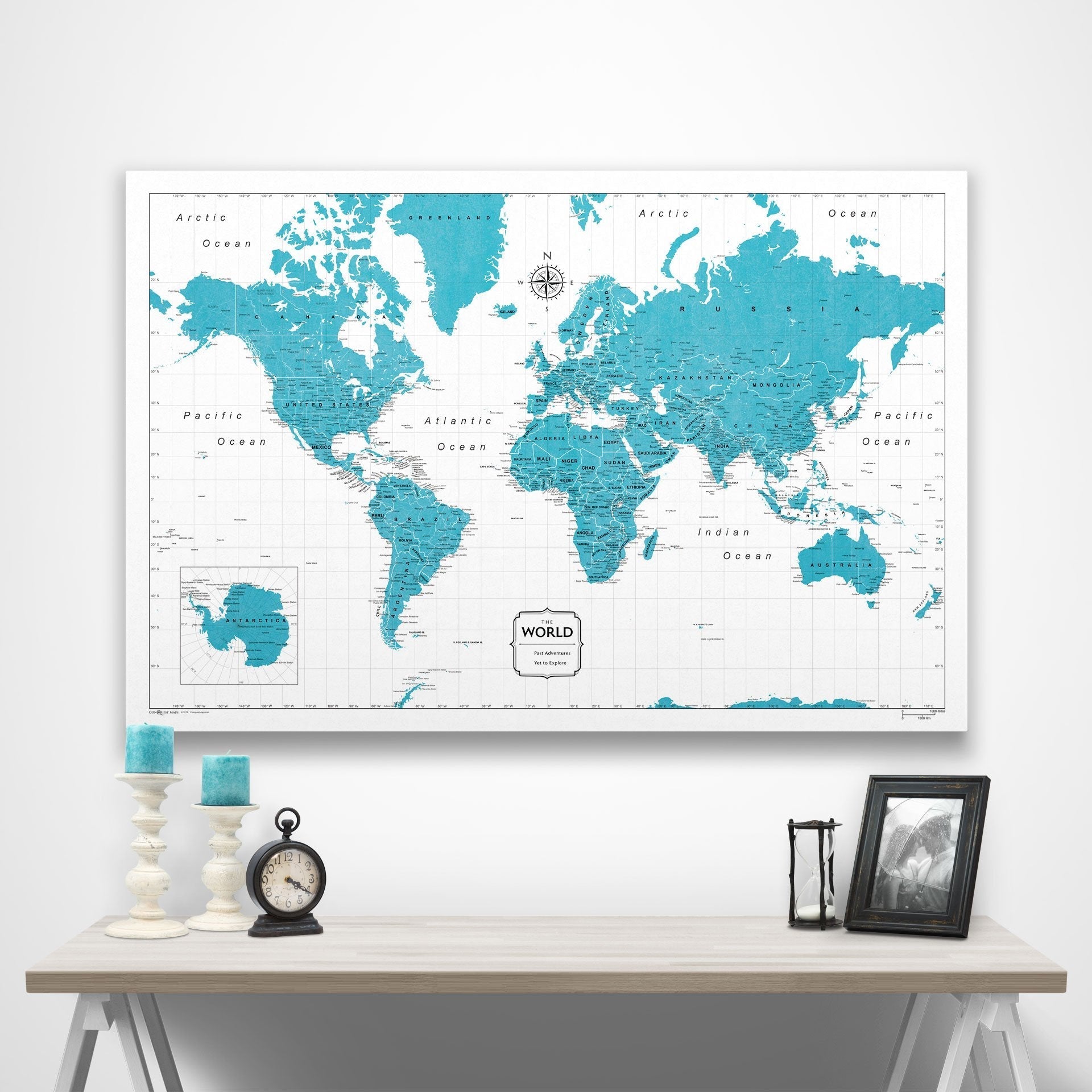 World Map Poster - Teal Color Splash CM Poster