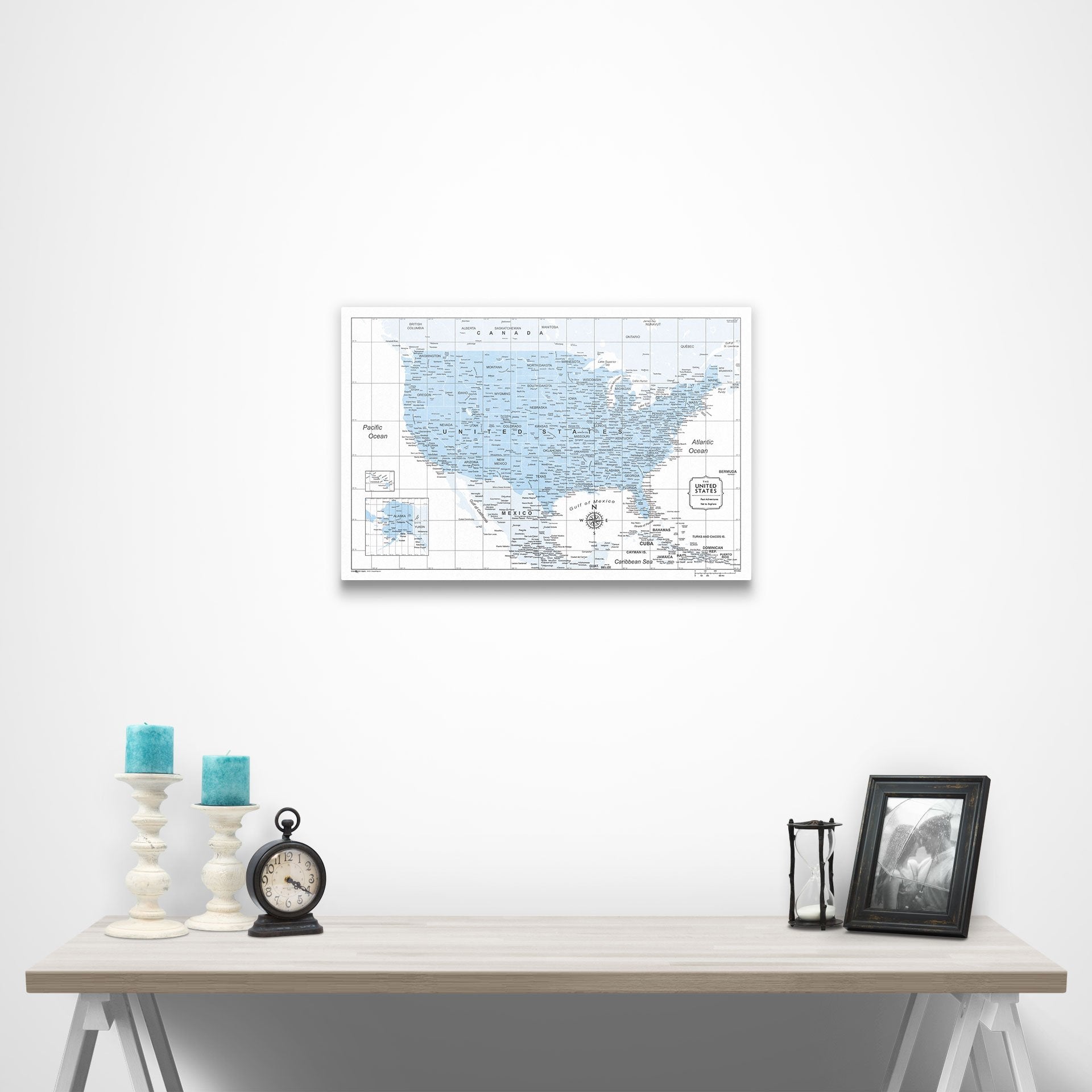 USA Map Poster - Light Blue Color Splash CM Poster
