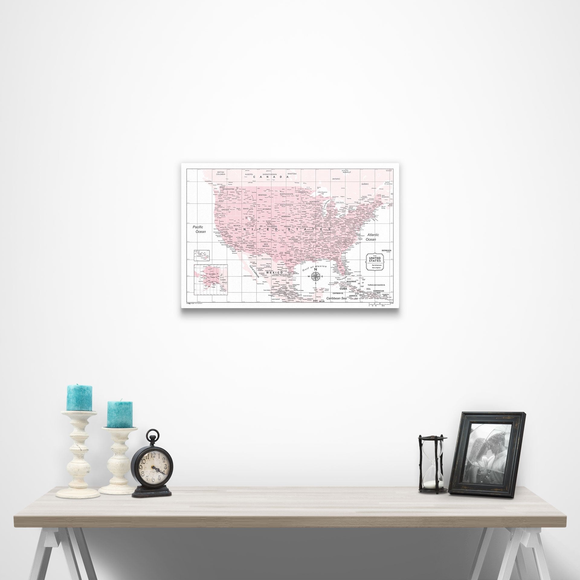 USA Map Poster - Pink Color Splash CM Poster