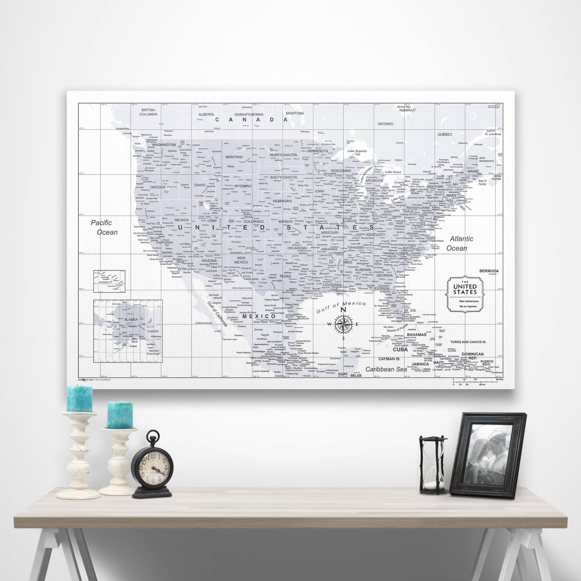USA Map Poster - Light Gray Color Splash CM Poster