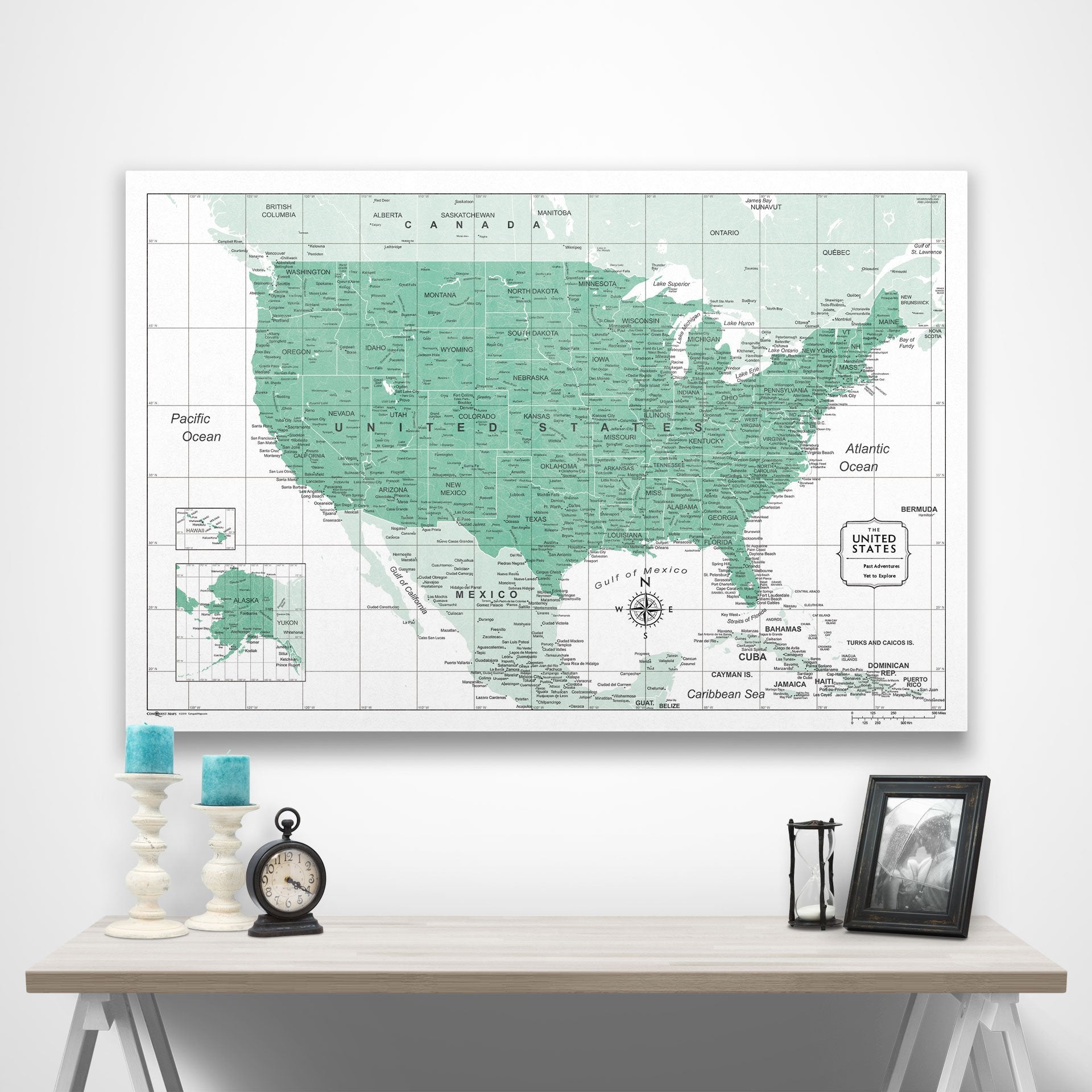 USA Map Poster - Green Color Splash CM Poster