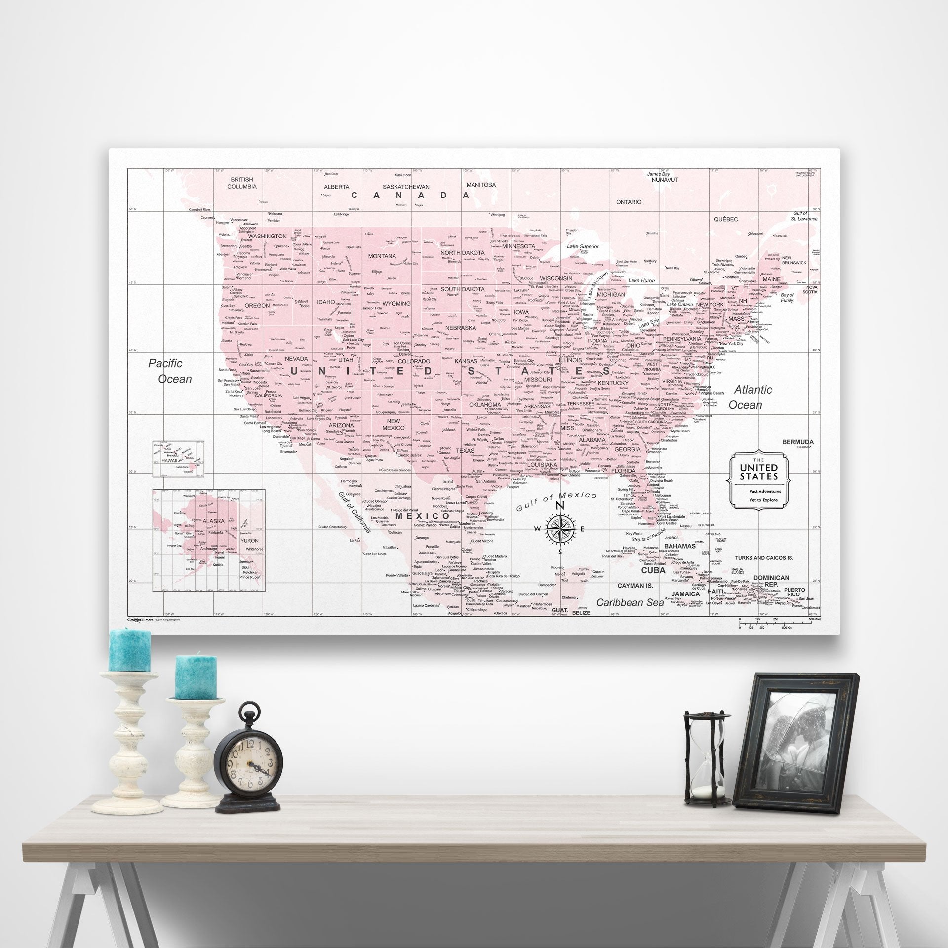 USA Map Poster - Pink Color Splash CM Poster