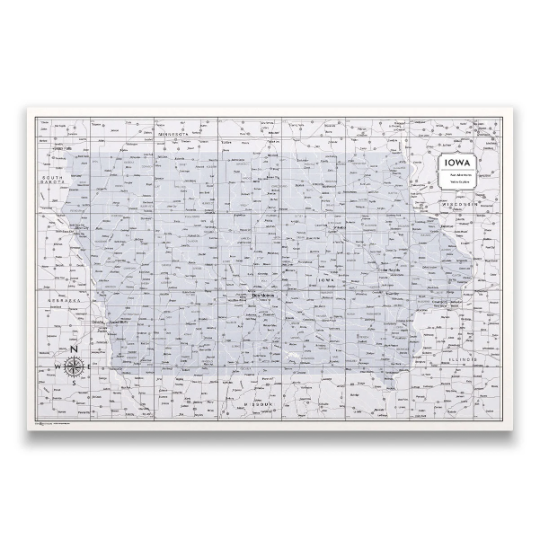 Push Pin Iowa Map (Pin Board) - Light Gray Color Splash CM Pin Board