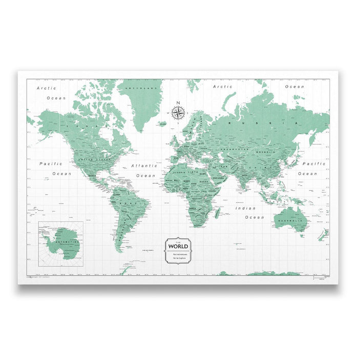Push Pin World Map (Pin Board) - Green Color Splash CM Pin Board
