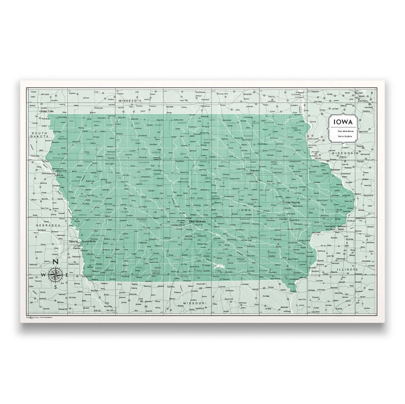 Push Pin Iowa Map (Pin Board) - Green Color Splash CM Pin Board
