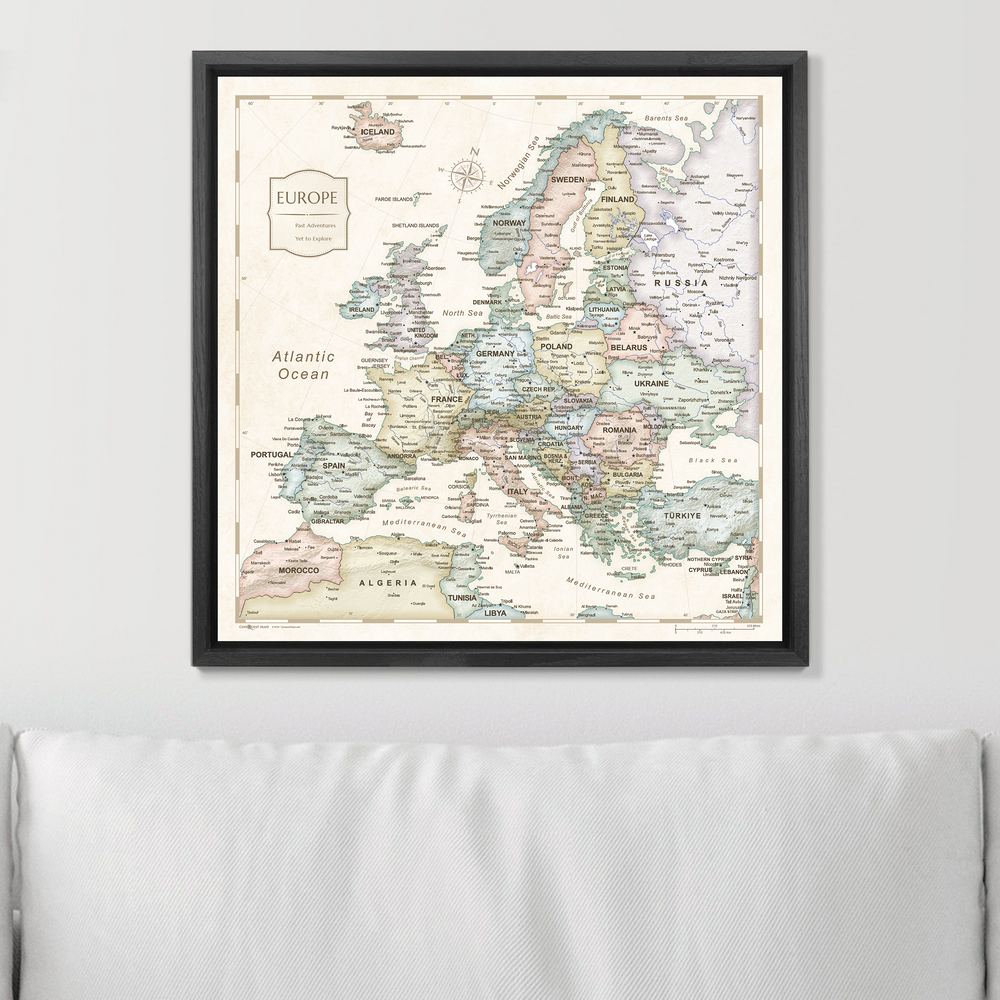 Europe Travel Map Pin Board with Push Pins: Desert Sunrise