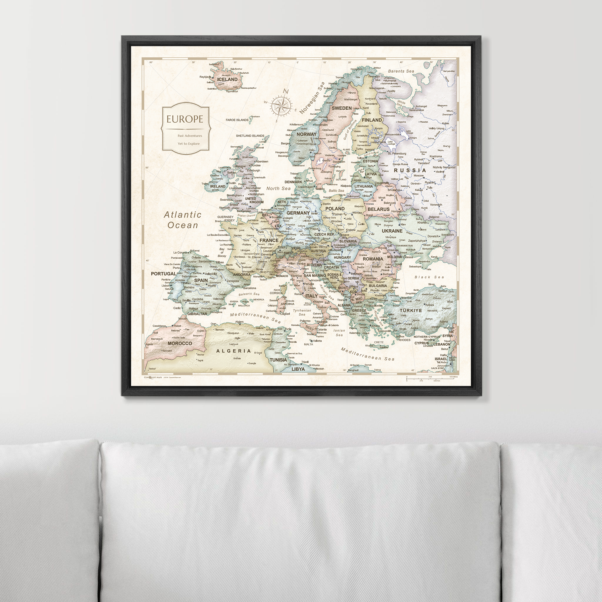 Push Pin Europe Map (Pin Board) - Desert Sunrise