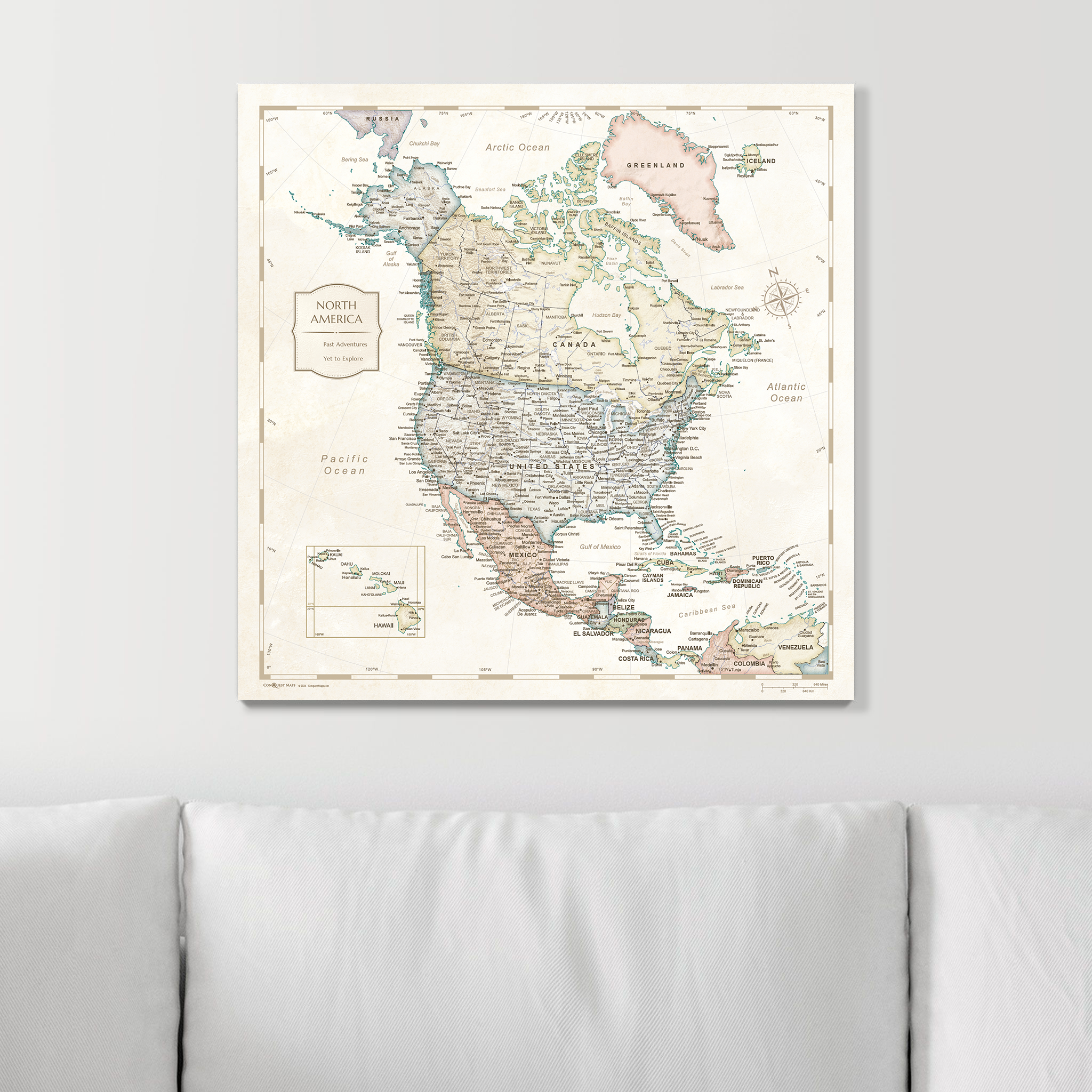 Push Pin North America Map (Pin Board) - Desert Sunrise