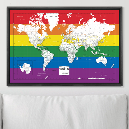 Push Pin World Map (Pin Board) - Rainbow Pride