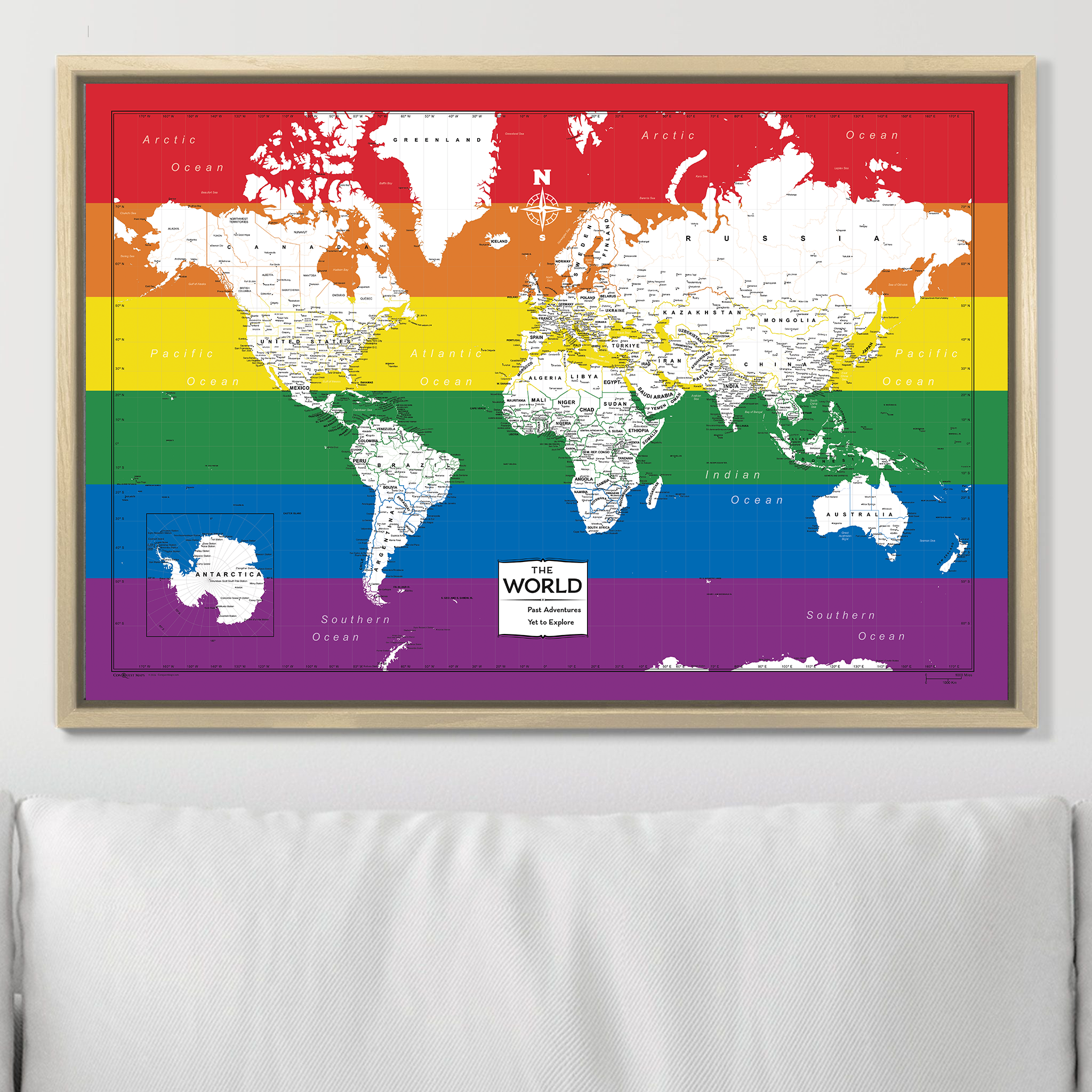 Push Pin World Map (Pin Board) - Rainbow Pride