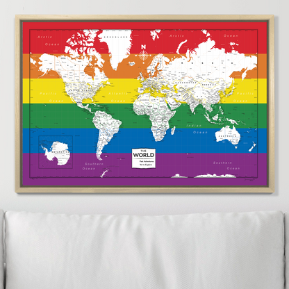 Push Pin World Map (Pin Board) - Rainbow Pride
