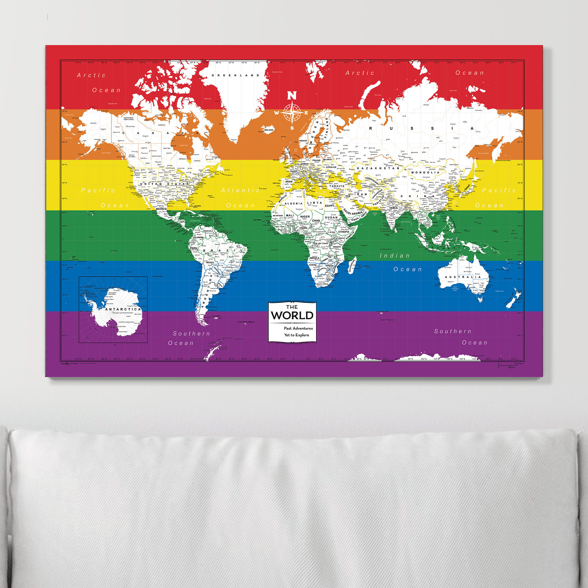 Push Pin World Map (Pin Board) - Rainbow Pride