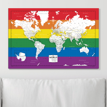 Push Pin World Map (Pin Board) - Rainbow Pride