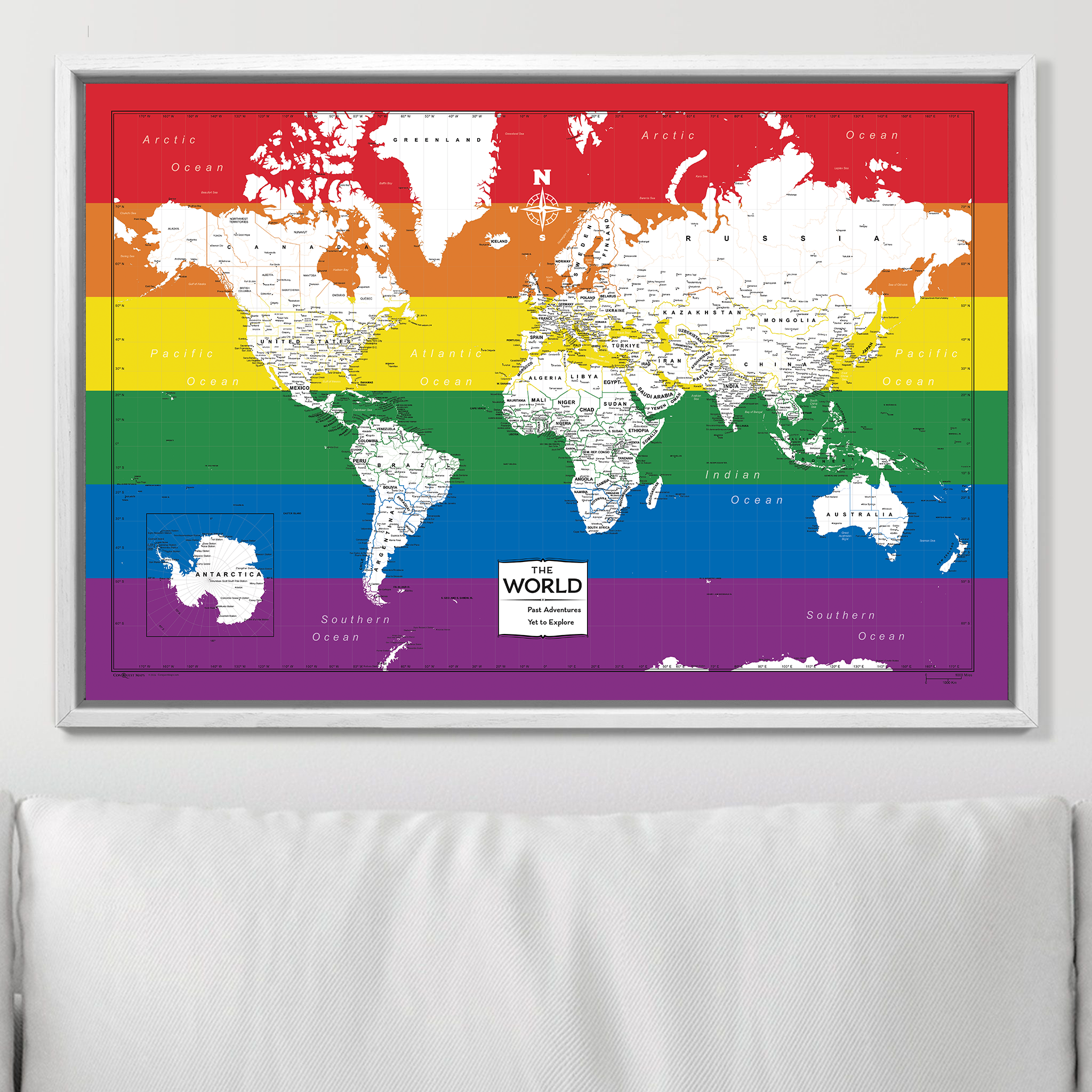 Push Pin World Map (Pin Board) - Rainbow Pride