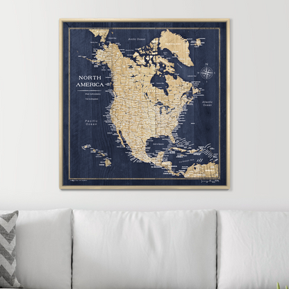 Push Pin North America Map (Pin Board) - Deep-Sea Drift