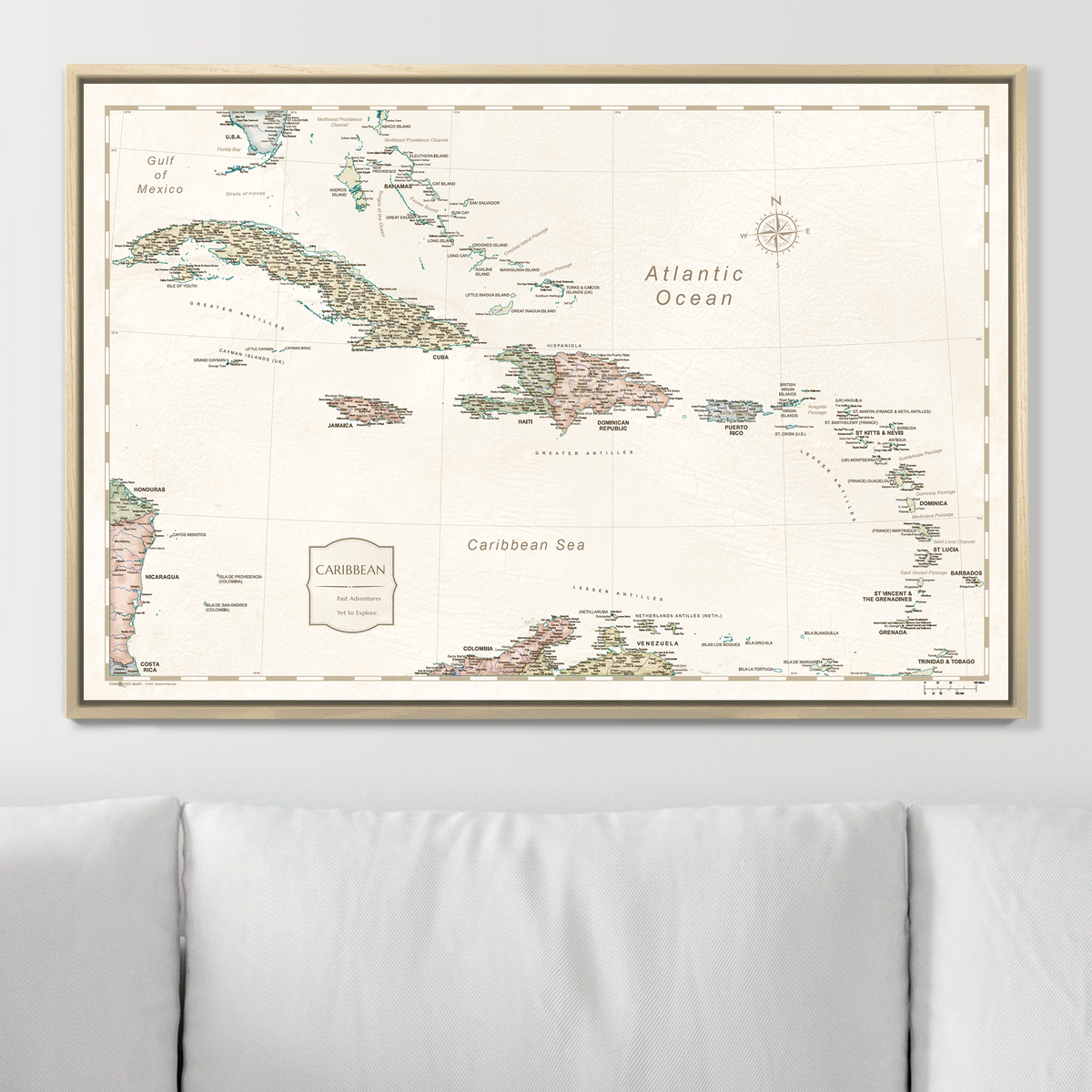 Caribbean Travel Map Pin Board with Push Pins: Modern Slate