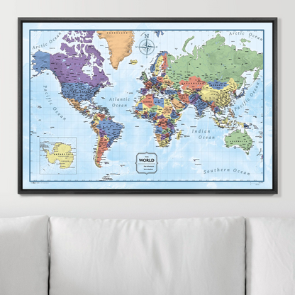 Push Pin World Map (Pin Board) - Rugged Earth CM Pin Board