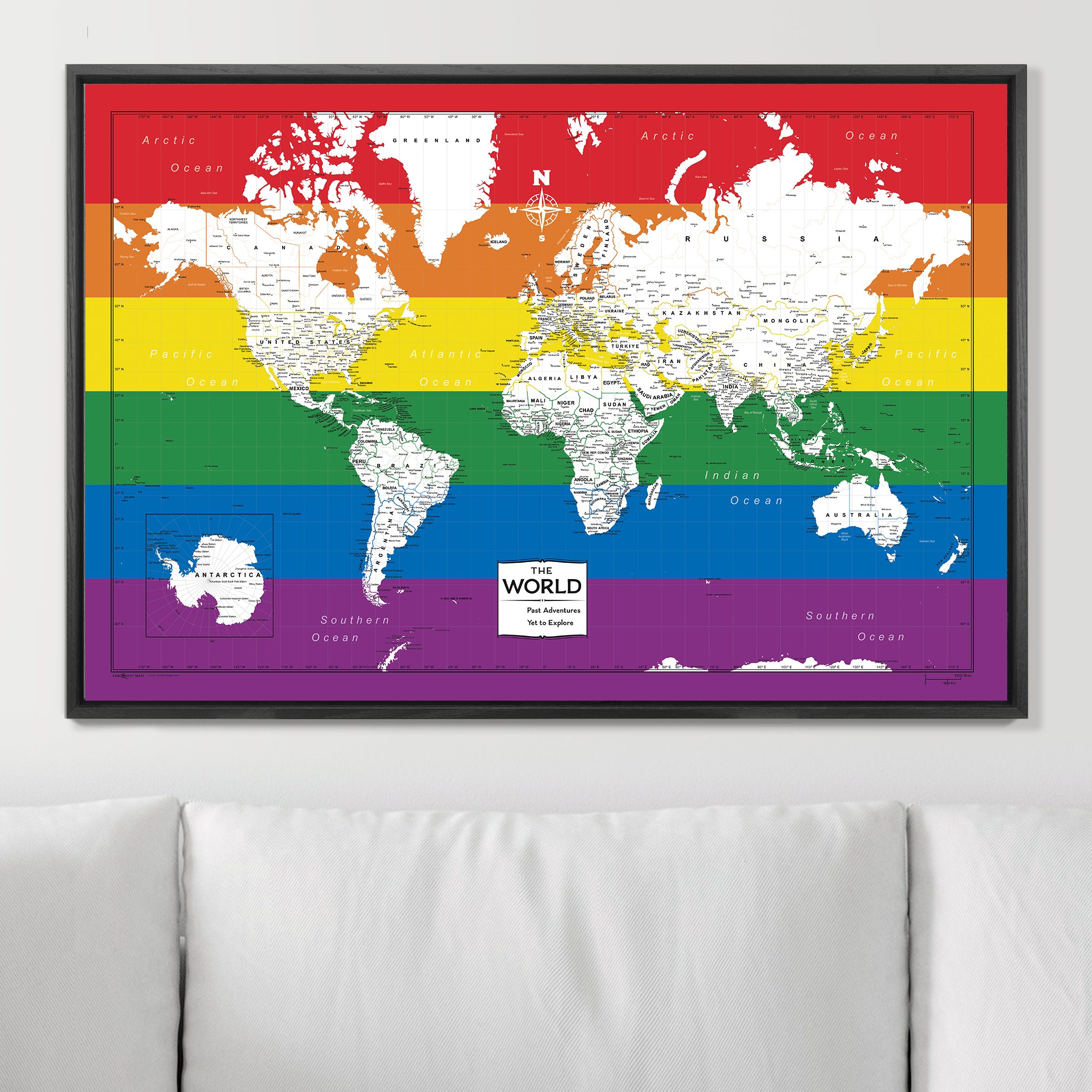 Push Pin World Map (Pin Board) - Rainbow Pride