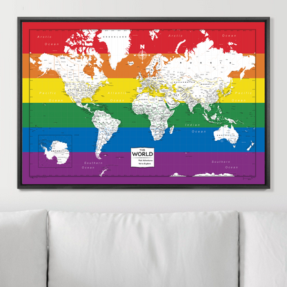 Push Pin World Map (Pin Board) - Rainbow Pride