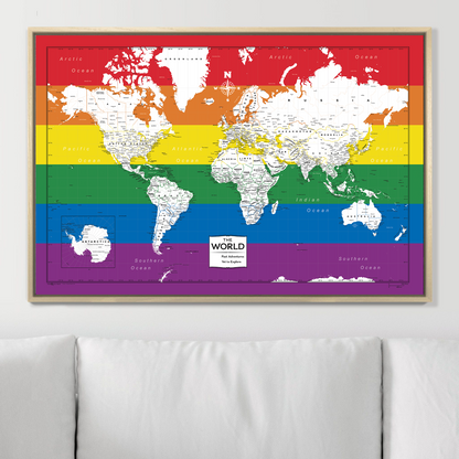 Push Pin World Map (Pin Board) - Rainbow Pride