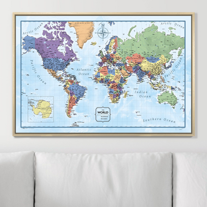 Push Pin World Map (Pin Board) - Rugged Earth CM Pin Board