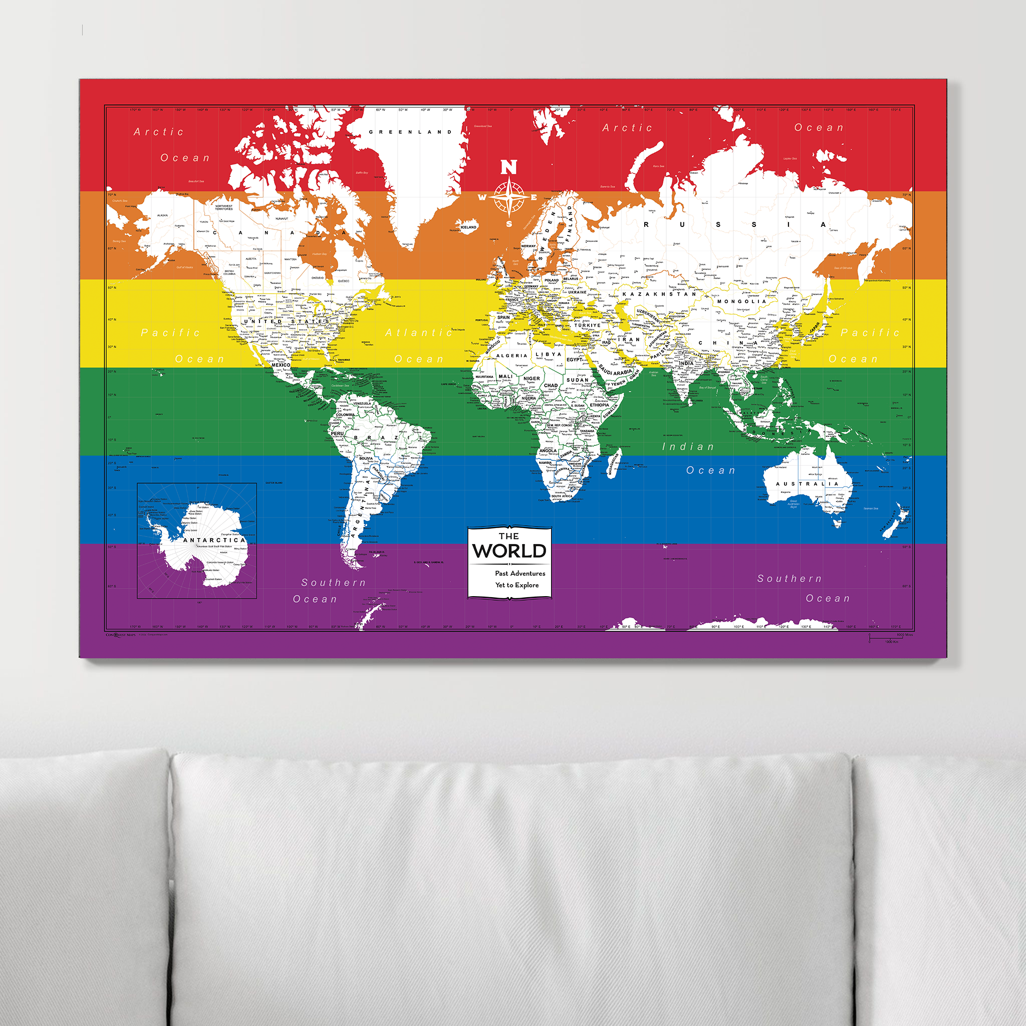 Push Pin World Map (Pin Board) - Rainbow Pride