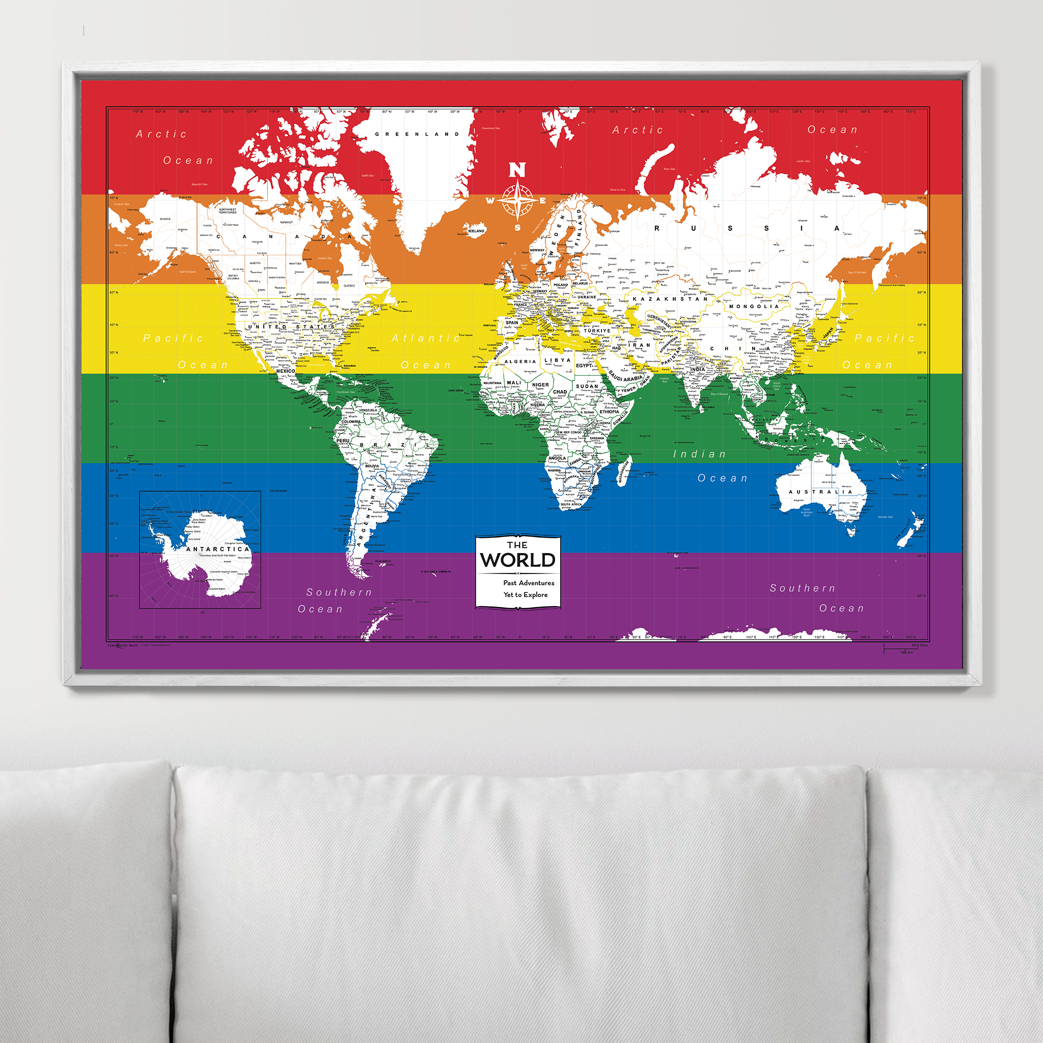 Push Pin World Map (Pin Board) - Rainbow Pride