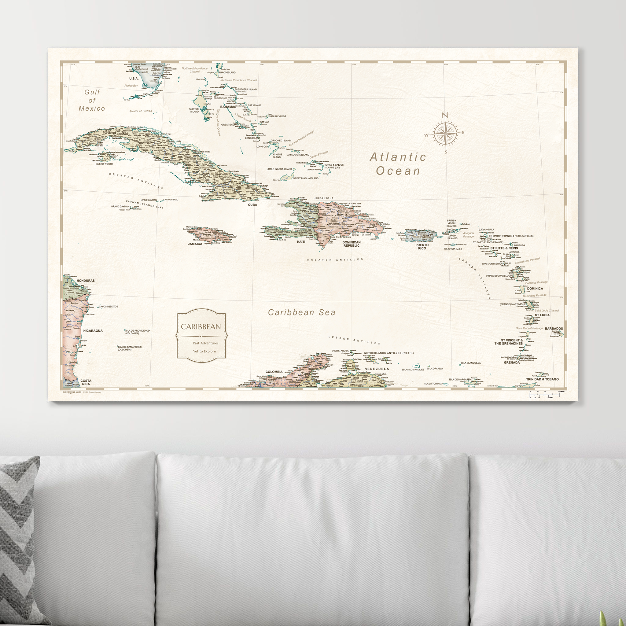 Push Pin Caribbean Map (Pin Board) - Desert Sunrise