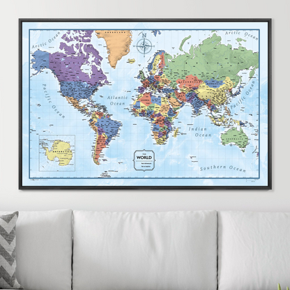 Push Pin World Map (Pin Board) - Rugged Earth CM Pin Board
