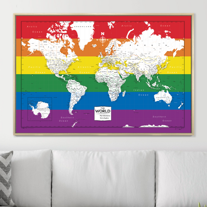Push Pin World Map (Pin Board) - Rainbow Pride