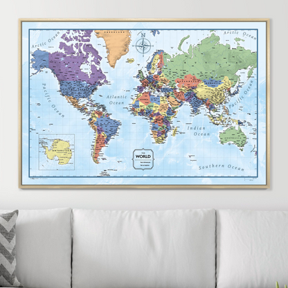 Push Pin World Map (Pin Board) - Rugged Earth CM Pin Board