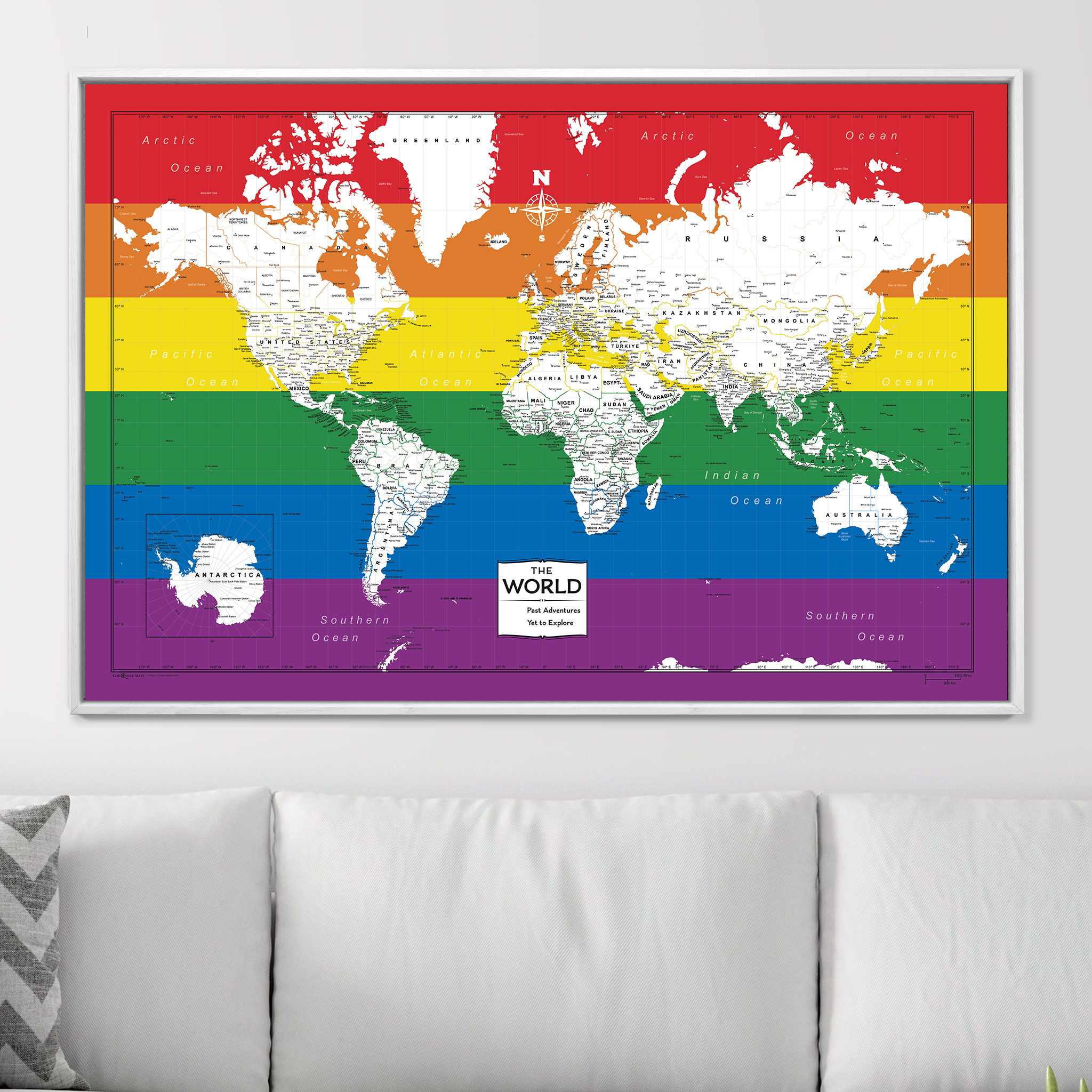 Push Pin World Map (Pin Board) - Rainbow Pride