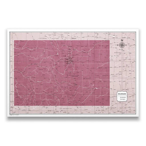 Colorado Map Poster - Burgundy Color Splash CM Pin Board