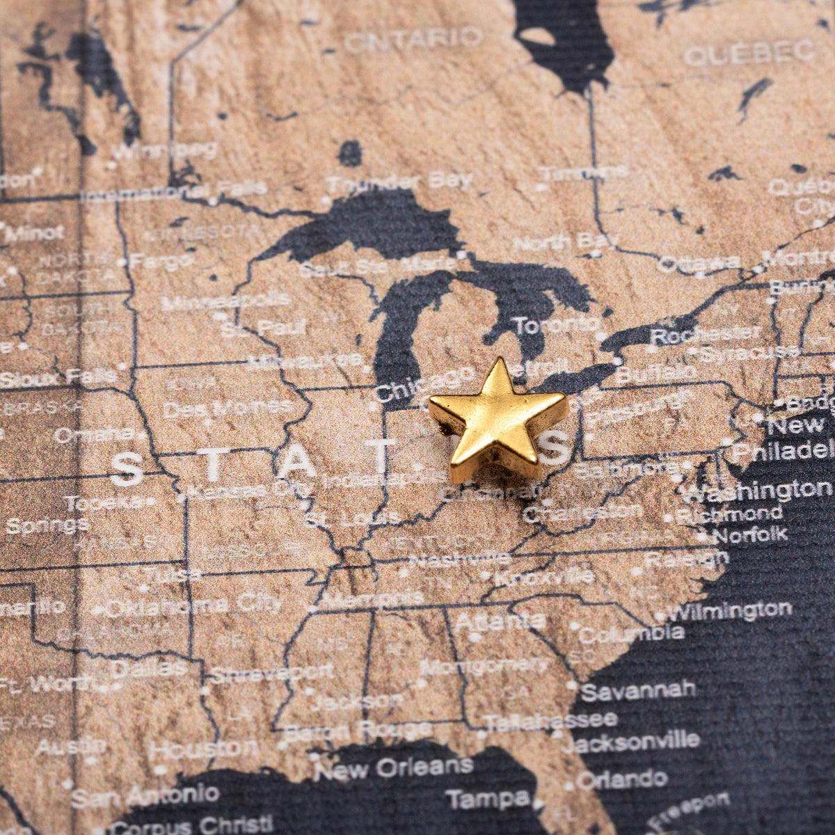 Map Pin Rounded With Star Gold Star Map Push Pin - Conquest Maps LLC