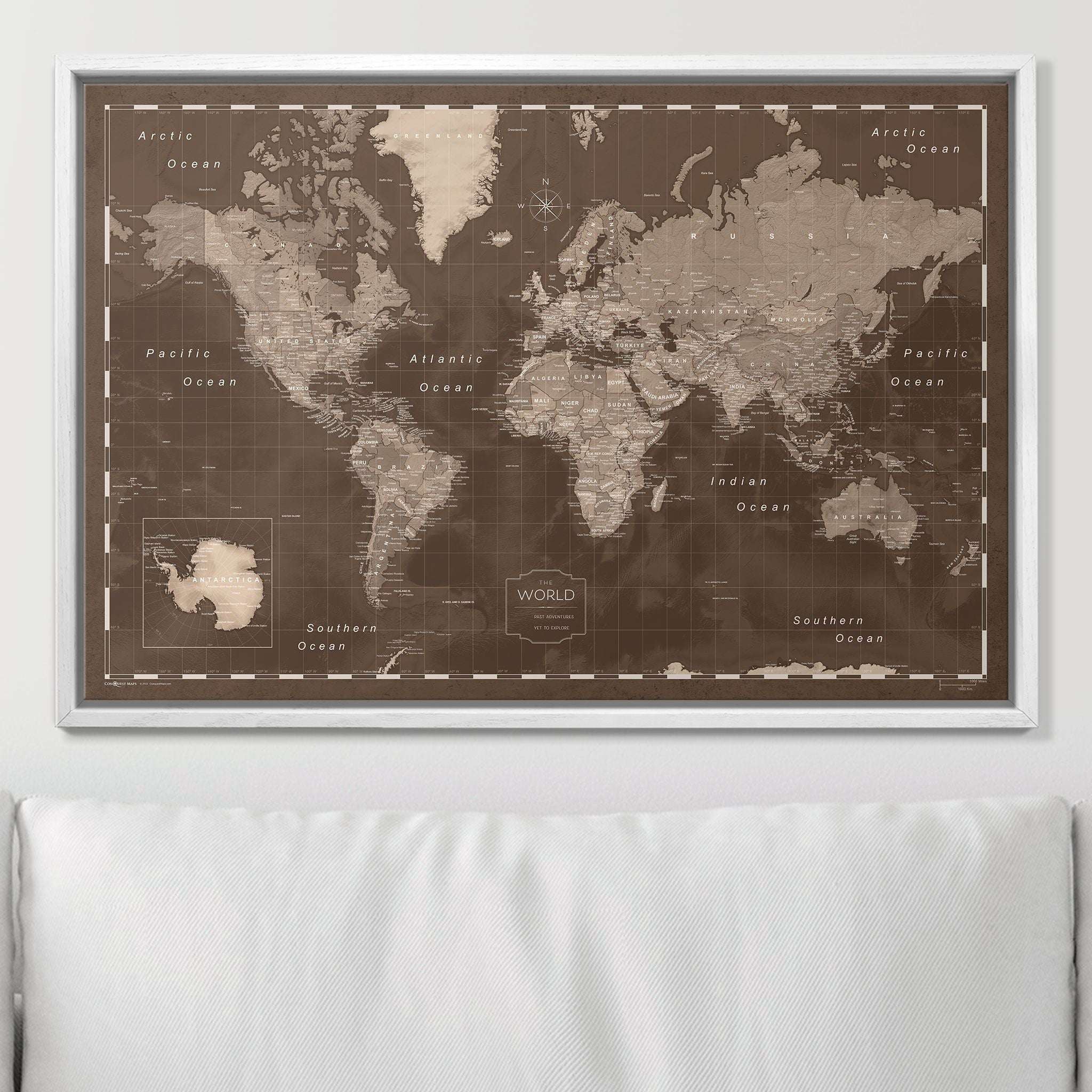 Push Pin World Map (Pin Board) - Deep Espresso CM Pin Board