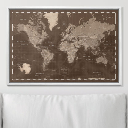 Push Pin World Map (Pin Board) - Deep Espresso CM Pin Board