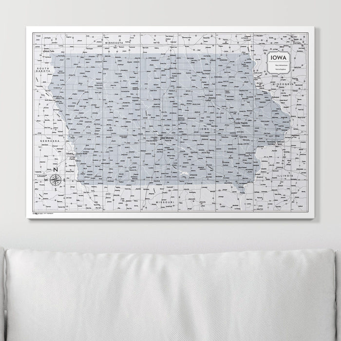 Push Pin Iowa Map (Pin Board) - Light Gray Color Splash