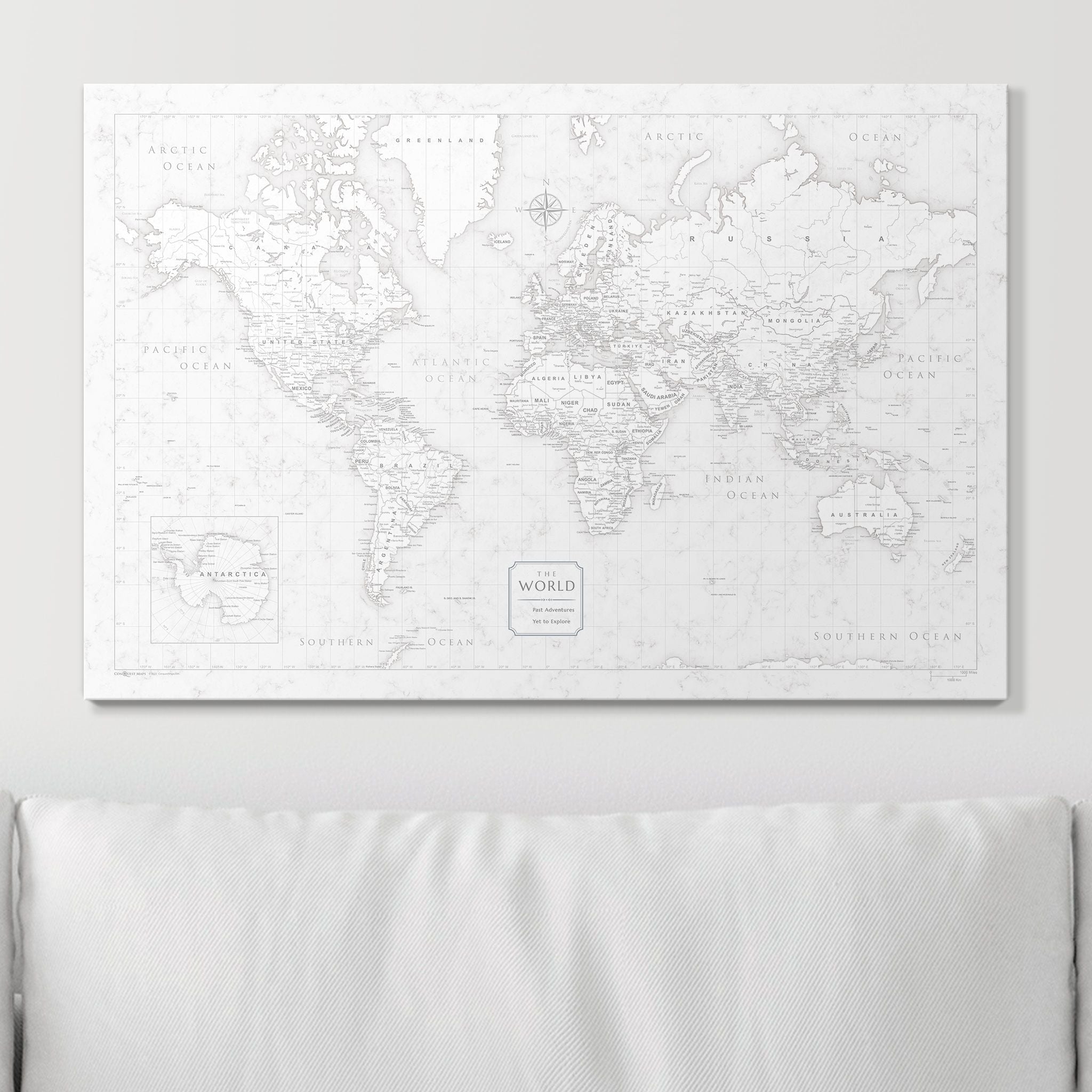 Push Pin World Map (Pin Board) - Classic Marble CM Pin Board